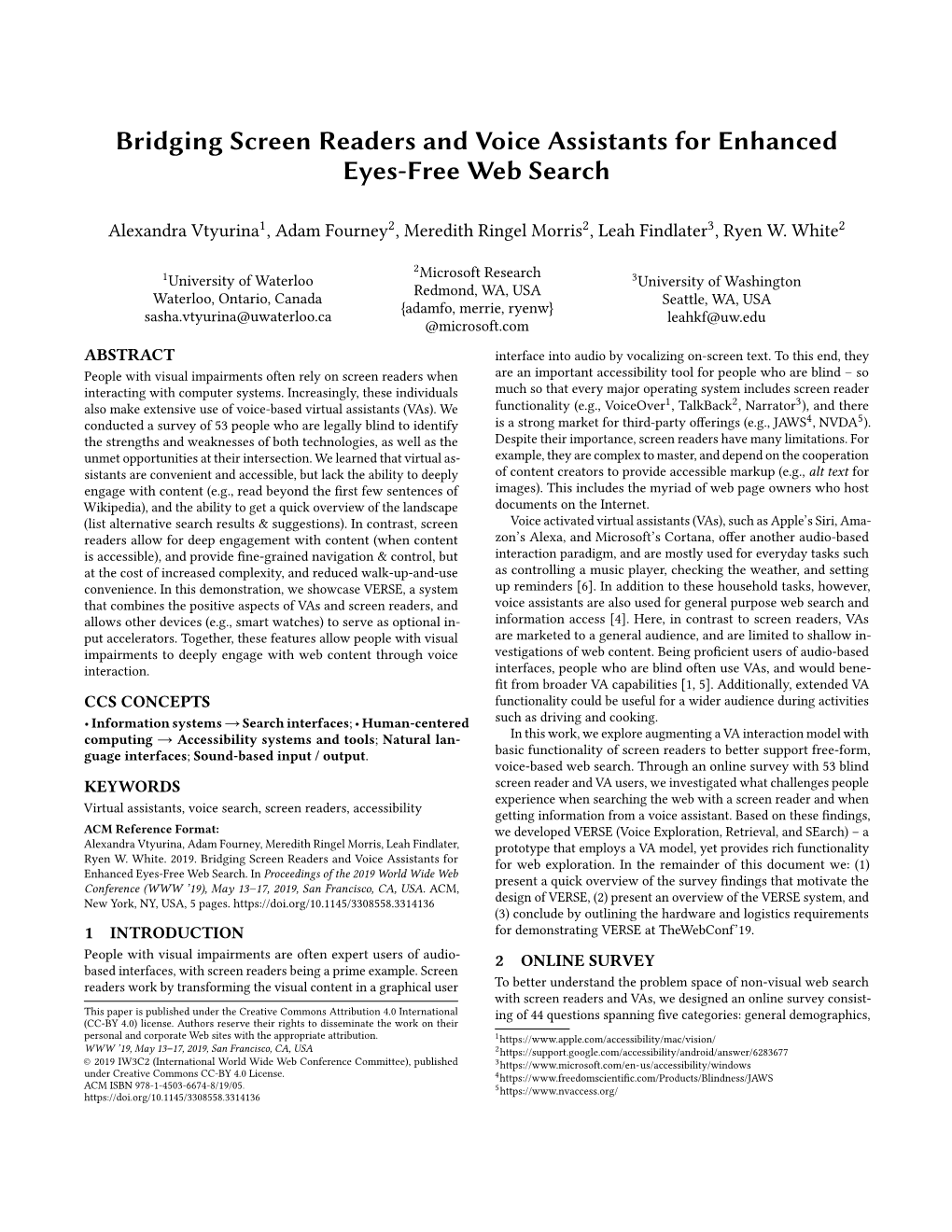 Bridging Screen Readers and Voice Assistants for Enhanced Eyes-Free Web Search