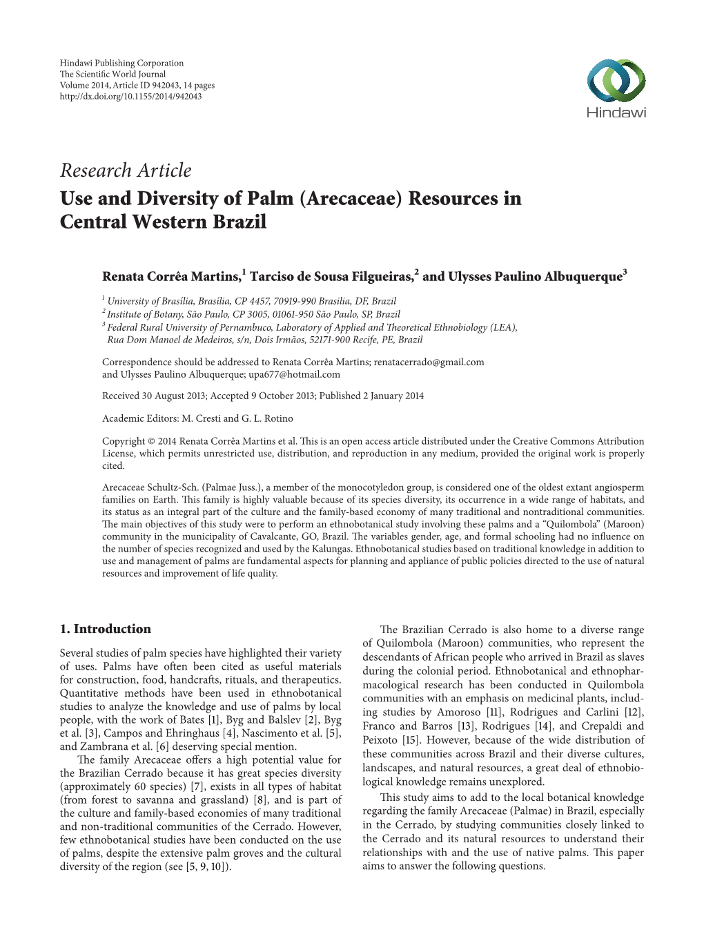 Use and Diversity of Palm (Arecaceae) Resources in Central Western Brazil