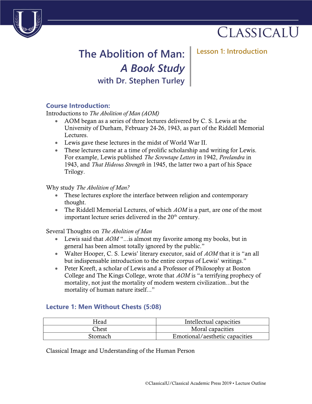 The Abolition of Man: Lesson 1: Introduction a Book Study with Dr