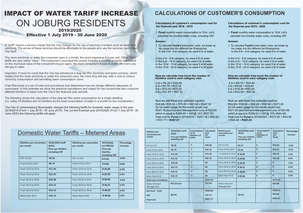 Impact of Water Tariff Increase Calculations of Customer's Consumption
