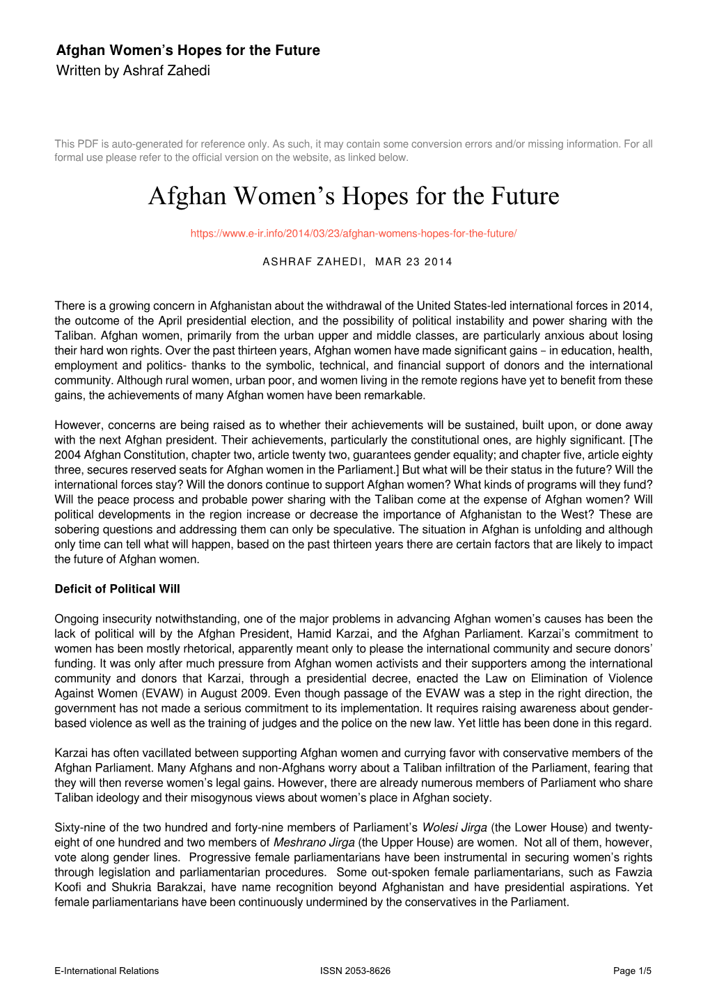 Afghan Women's Hopes for the Future