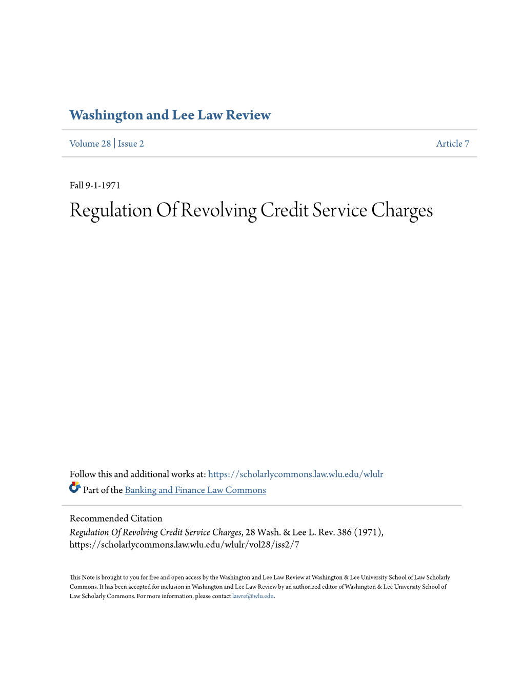 Regulation of Revolving Credit Service Charges