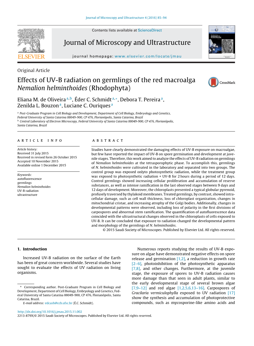 Effects of UV-B Radiation on Germlings of the Red Macroalga Nemalion