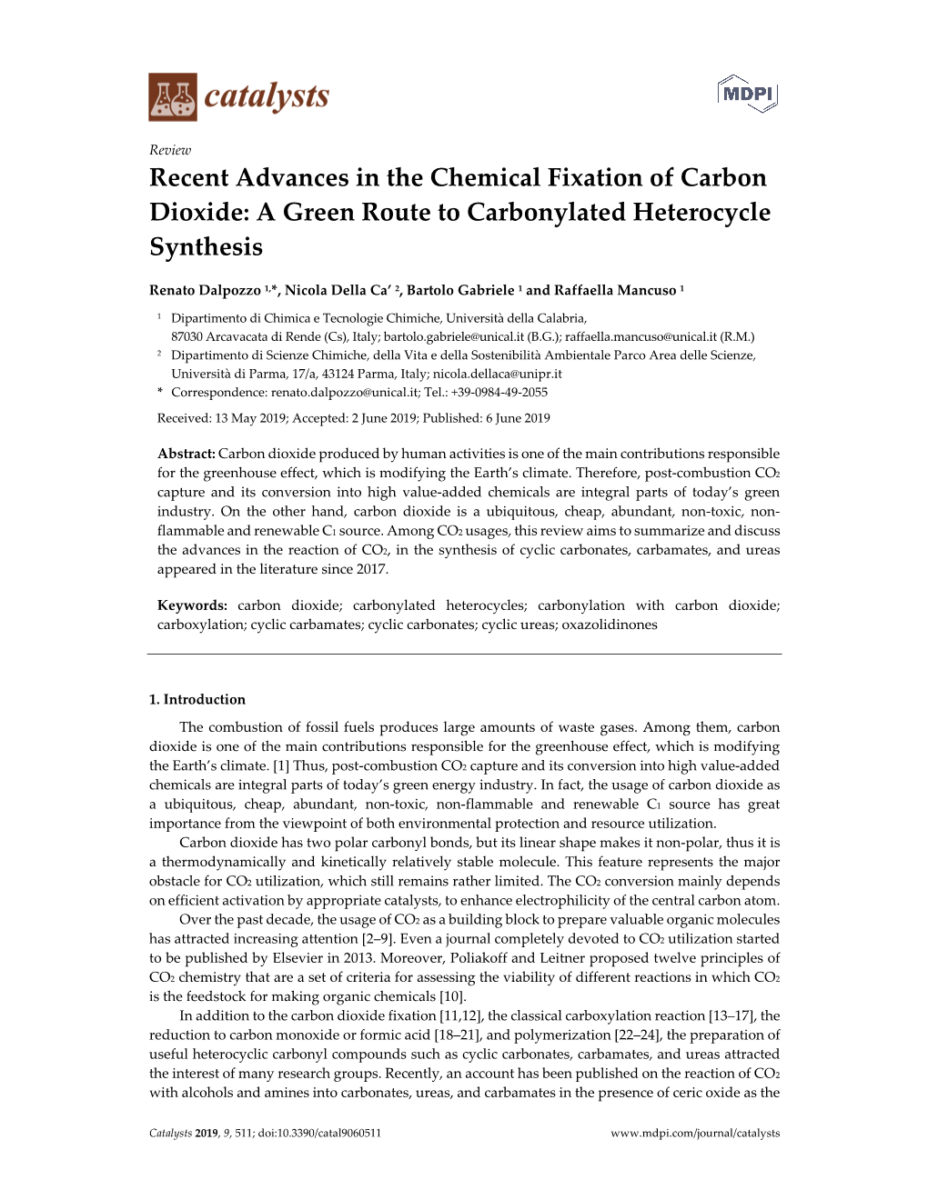Recent Advances in the Chemical Fixation of Carbon Dioxide: a Green Route to Carbonylated Heterocycle Synthesis