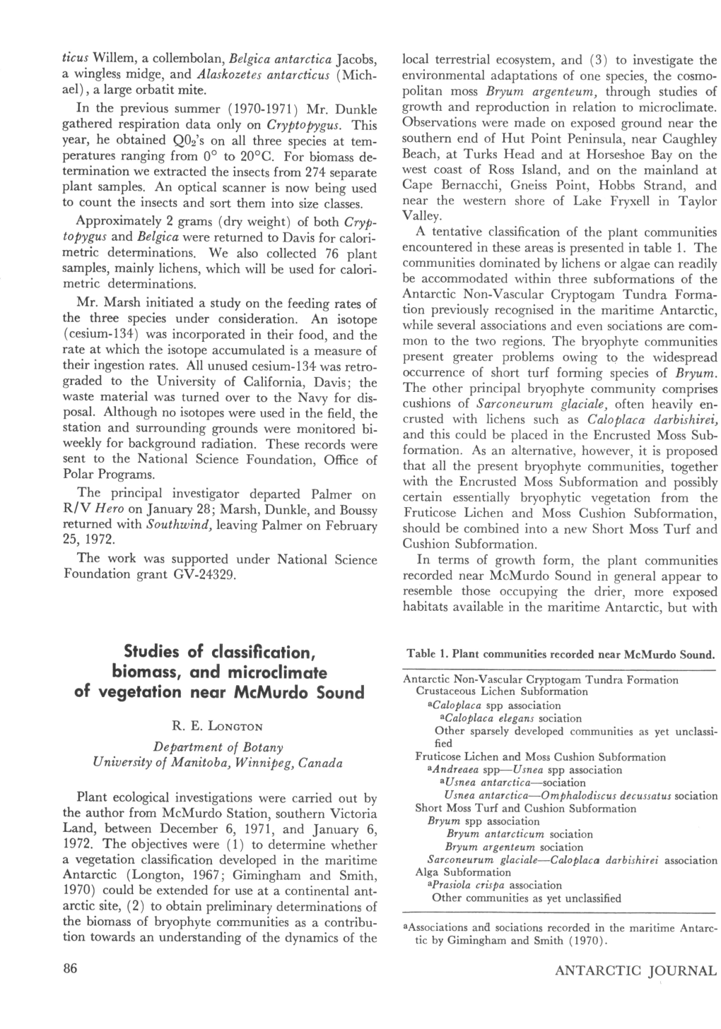 Studies of Classification, Biomass, and Microclimate of Vegetation Near