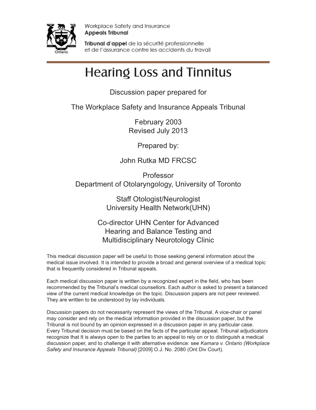 Hearing Loss and Tinnitus