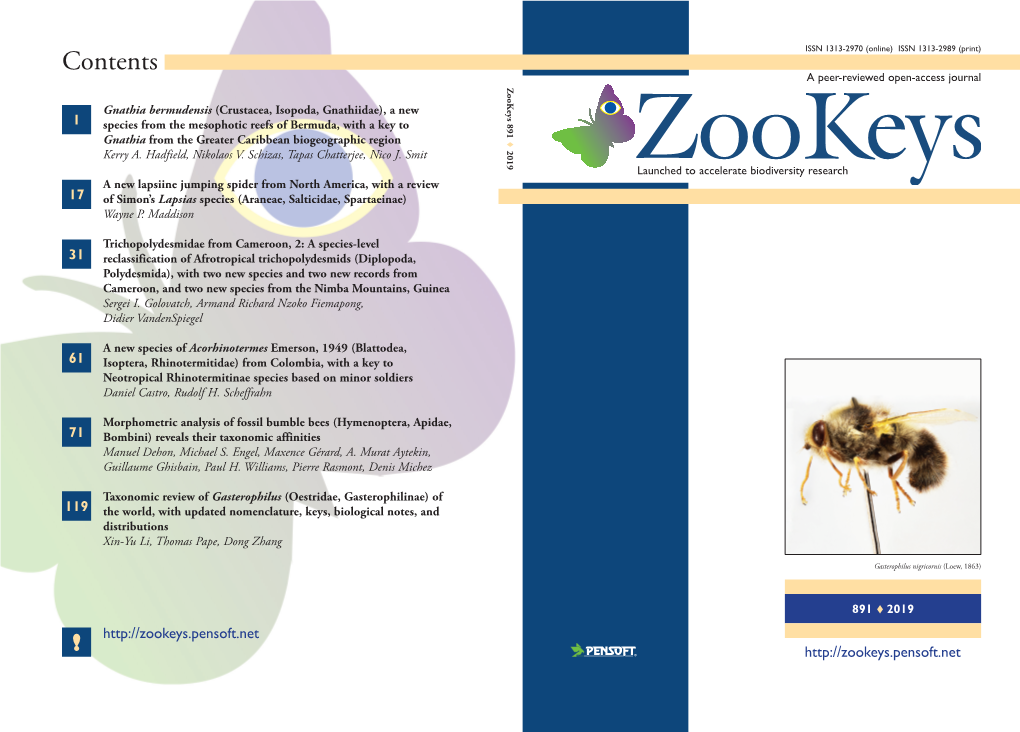 Contents a Peer-Reviewed Open-Access Journal Zookeys 891