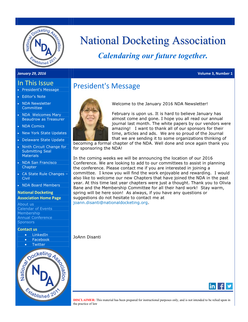 National Docketing Association Home Page About Us William Mckay Calendar of Events