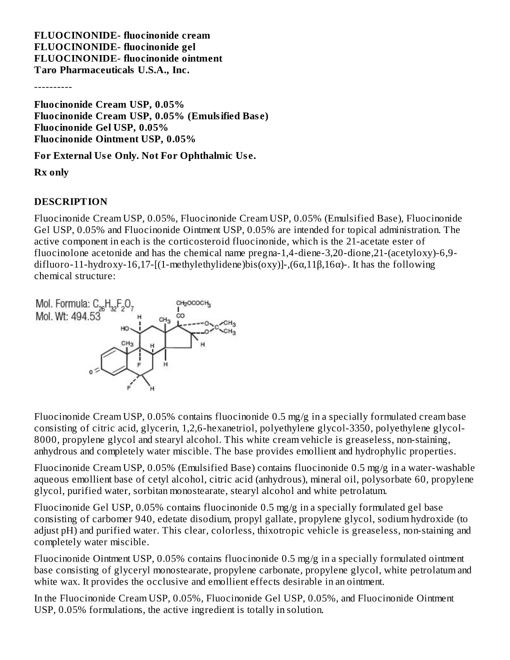 Emulsified Base) Fluocinonide Gel USP, 0.05% Fluocinonide Ointment USP, 0.05% for External Use Only