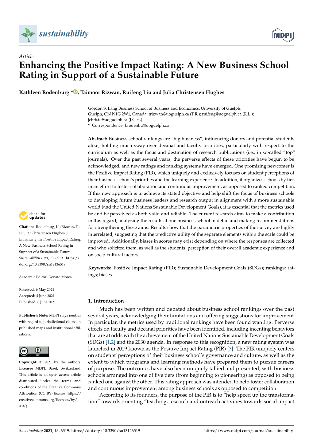 Enhancing the Positive Impact Rating: a New Business School Rating in Support of a Sustainable Future