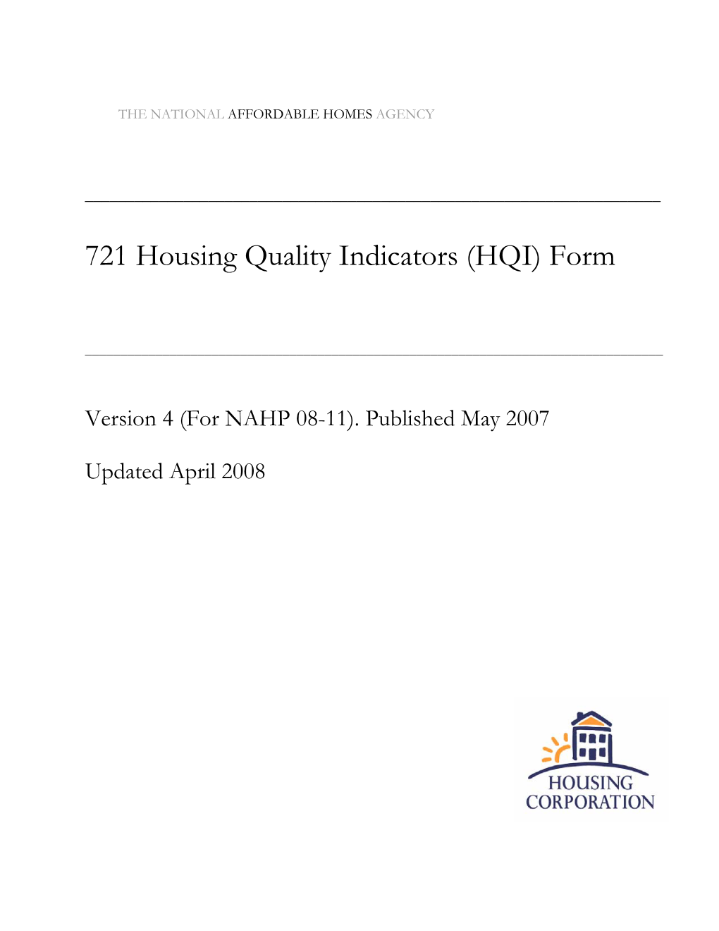 721 Housing Quality Indicators (HQI) Form