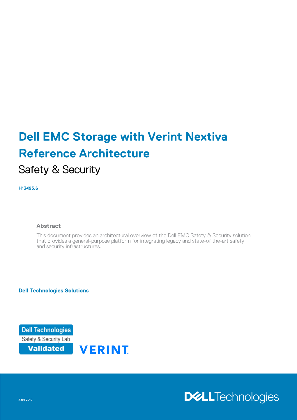 Dell EMC Storage with Verint Nextiva Reference Architecture Safety & Security