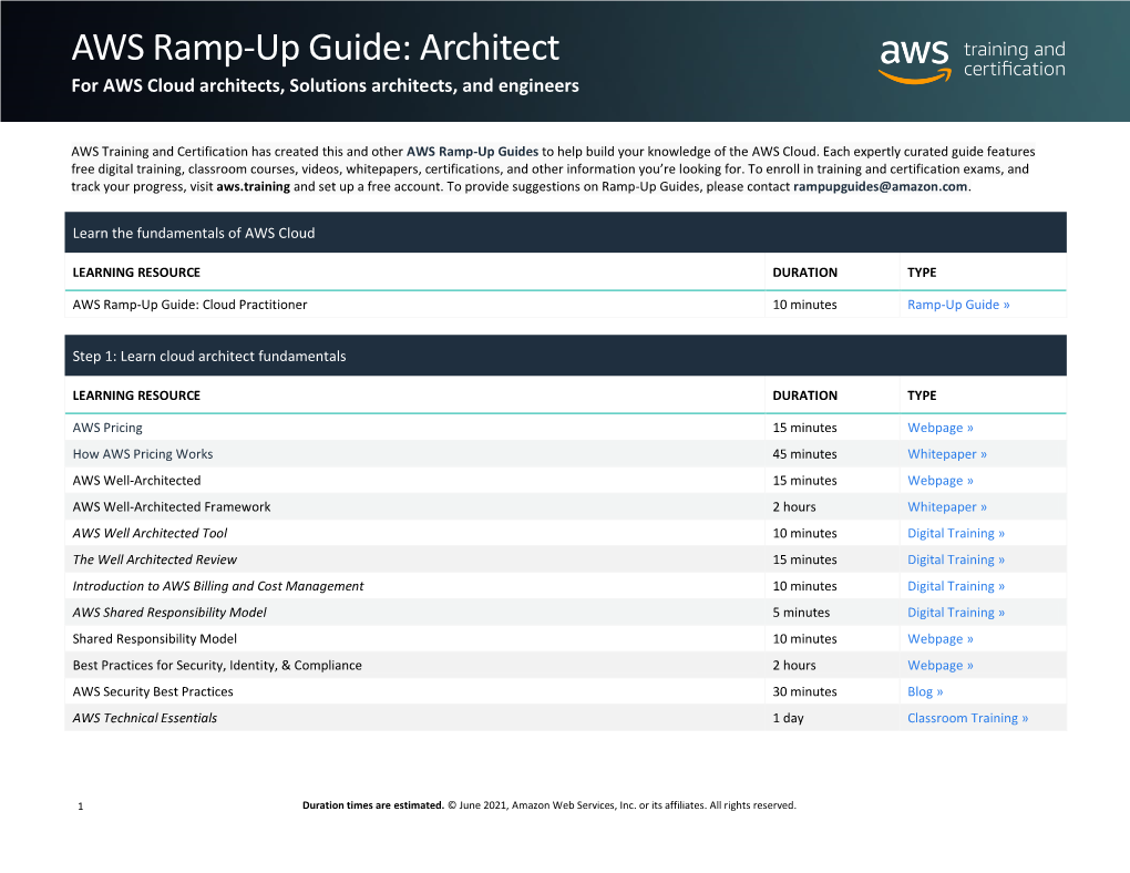 AWS Ramp-Up Guide: Architect for AWS Cloud Architects, Solutions Architects, and Engineers