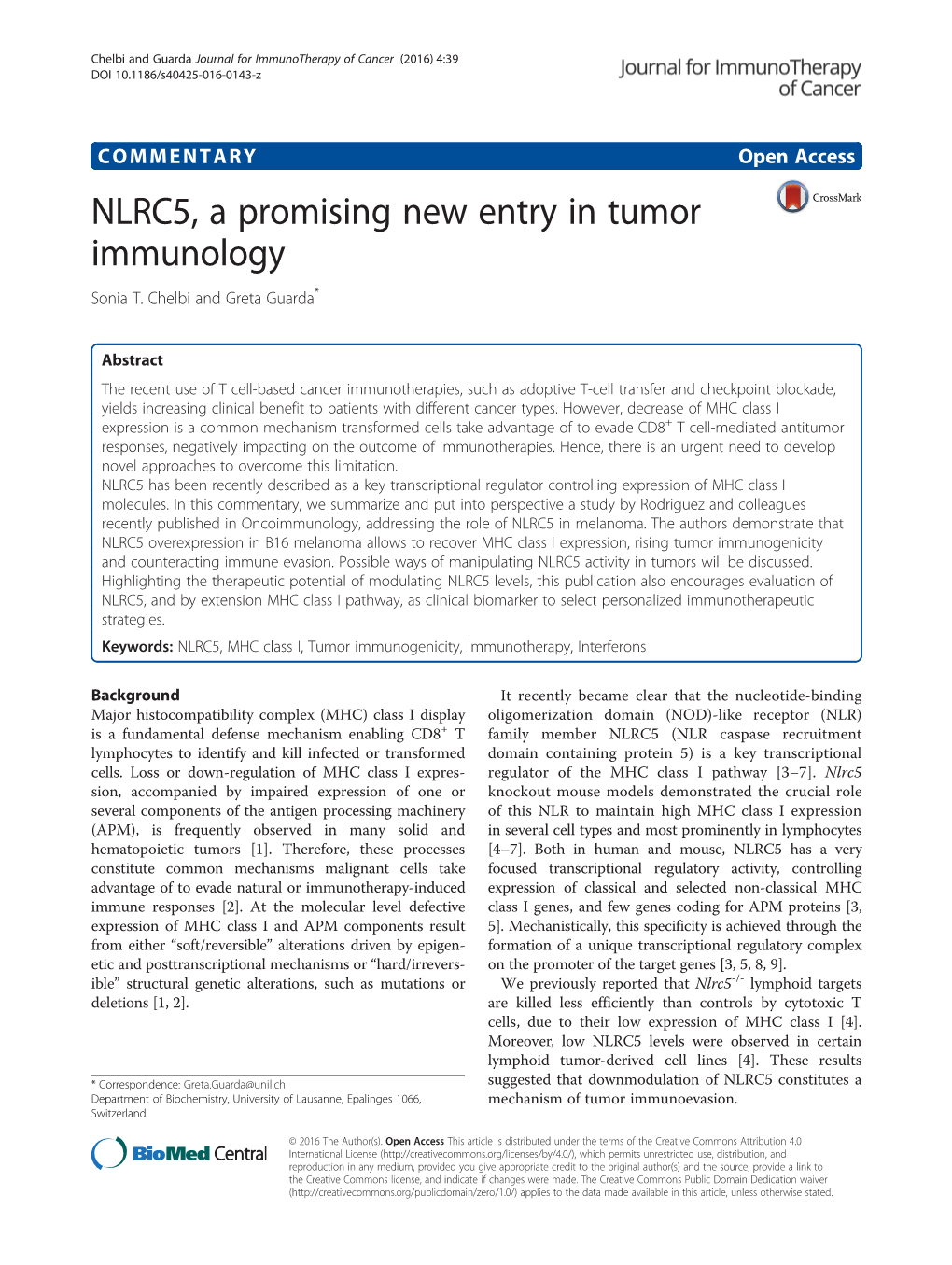 NLRC5, a Promising New Entry in Tumor Immunology Sonia T