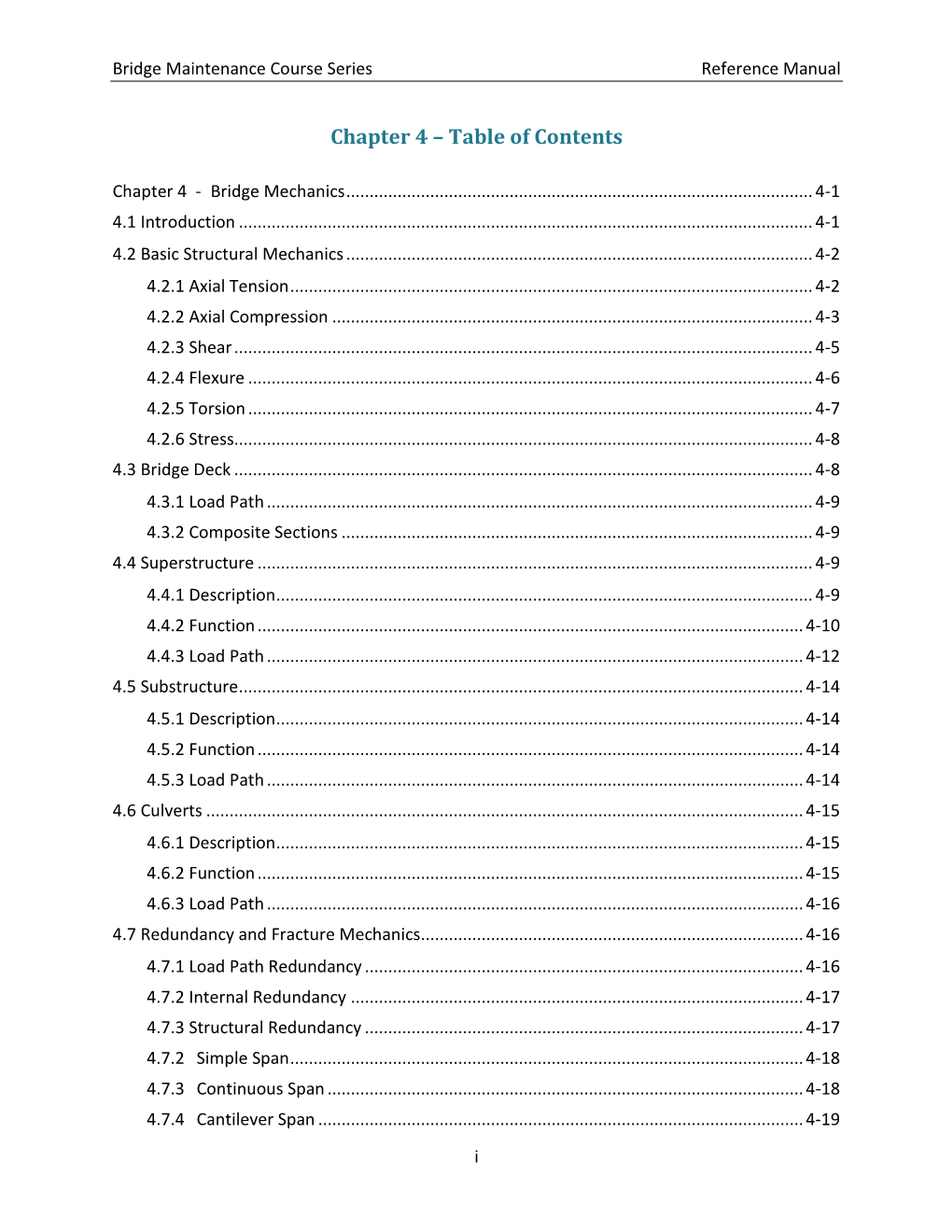 Chapter 4 – Table of Contents