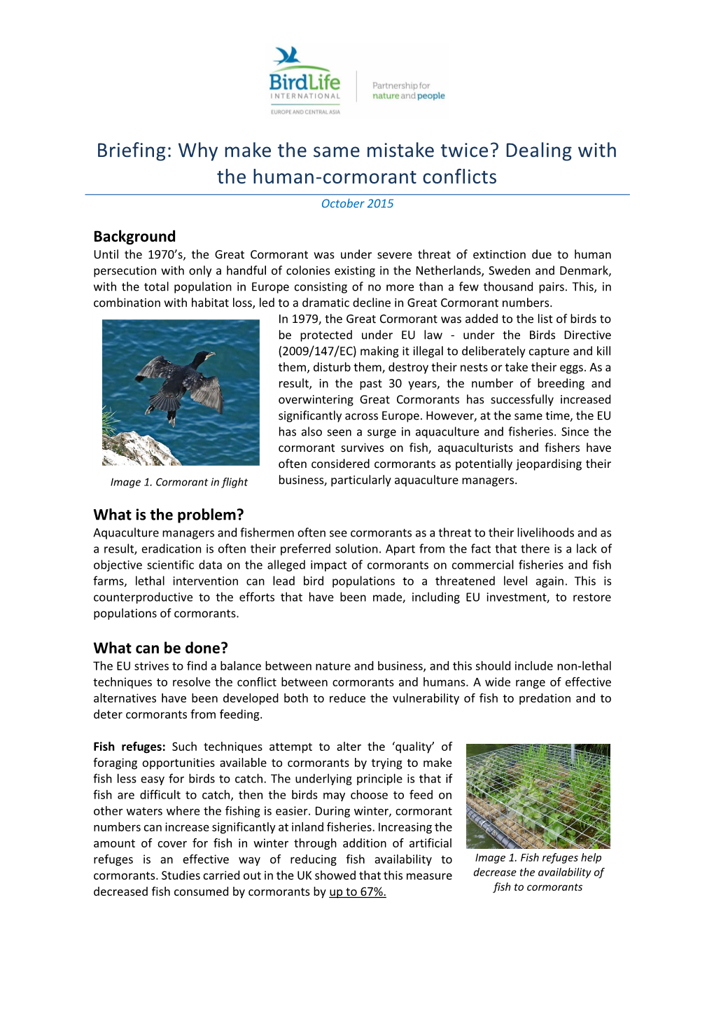 Dealing with the Human-Cormorant Conflicts October 2015