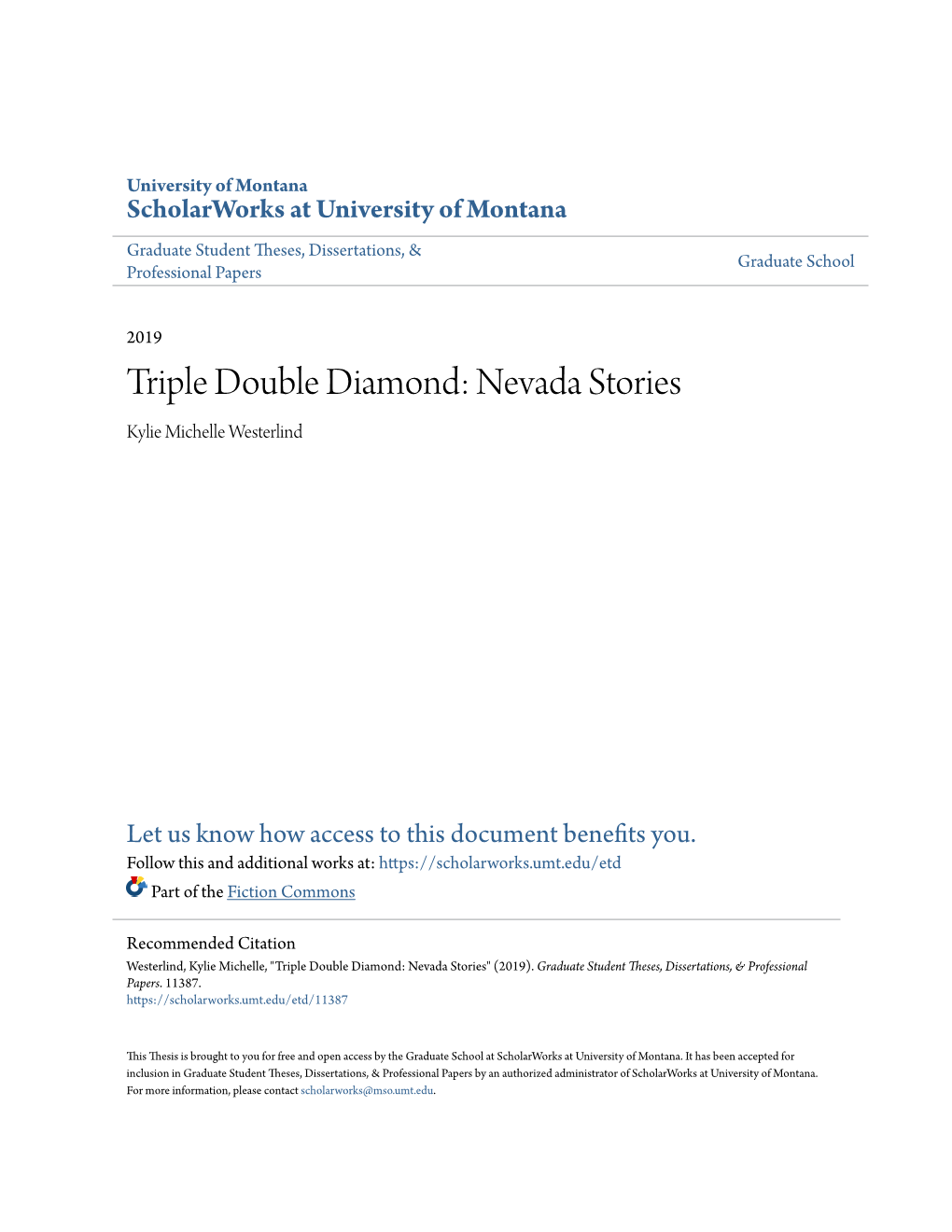 Triple Double Diamond: Nevada Stories Kylie Michelle Westerlind