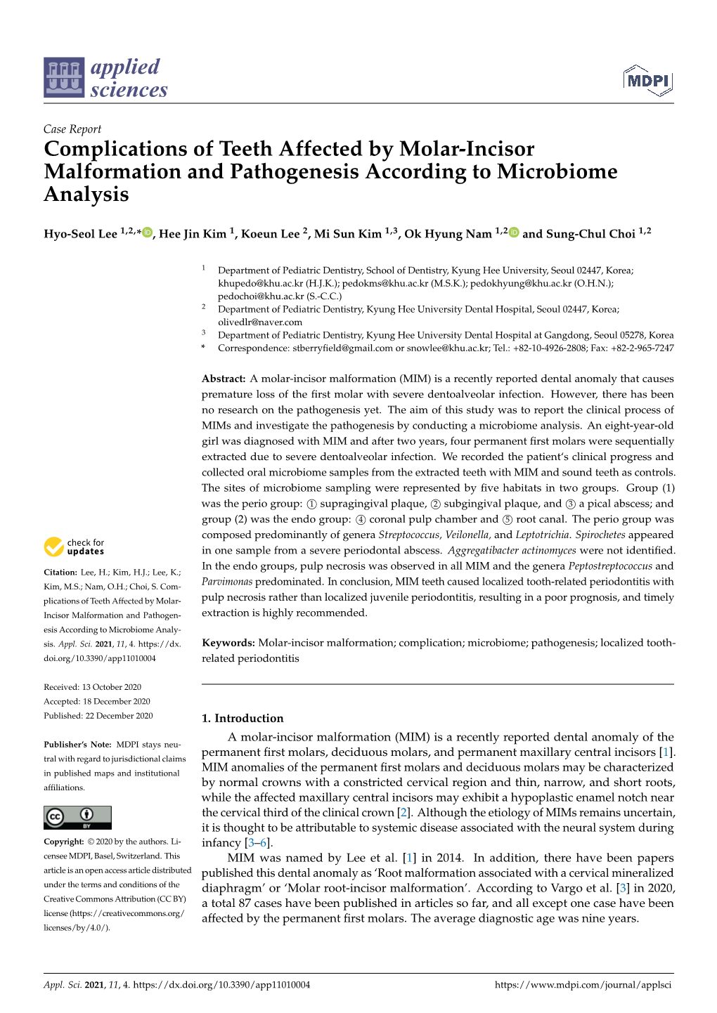 Complications of Teeth Affected by Molar-Incisor Malformation and Pathogenesis According to Microbiome Analysis