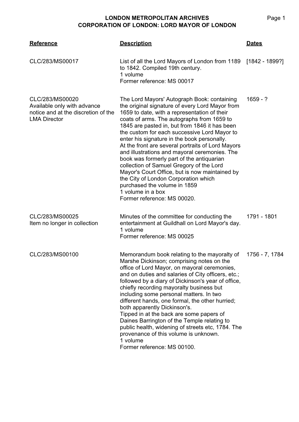 London Metropolitan Archives Corporation Of