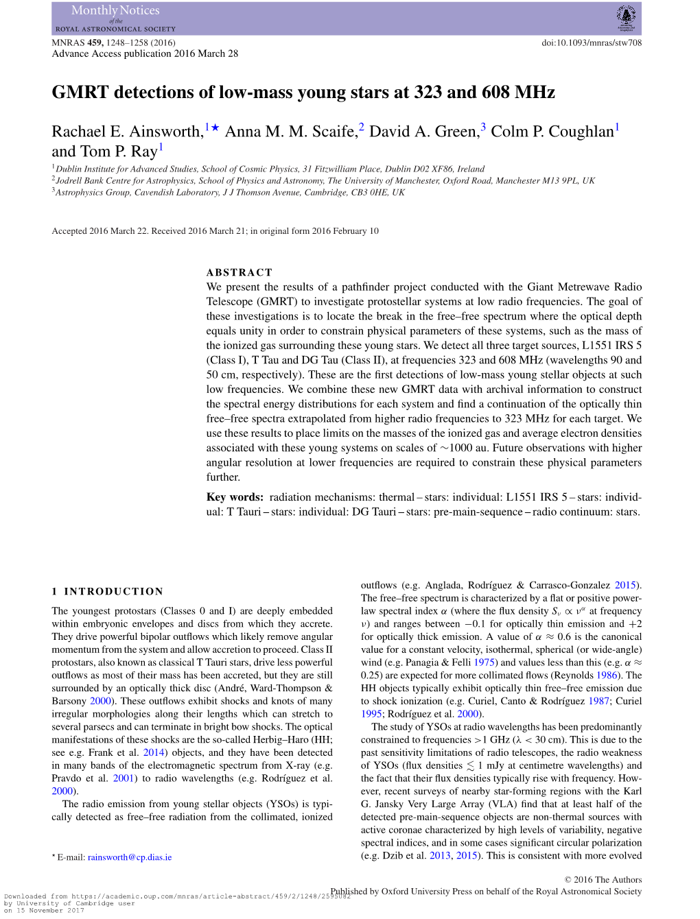 GMRT Detections of Low-Mass Young Stars at 323 and 608 Mhz