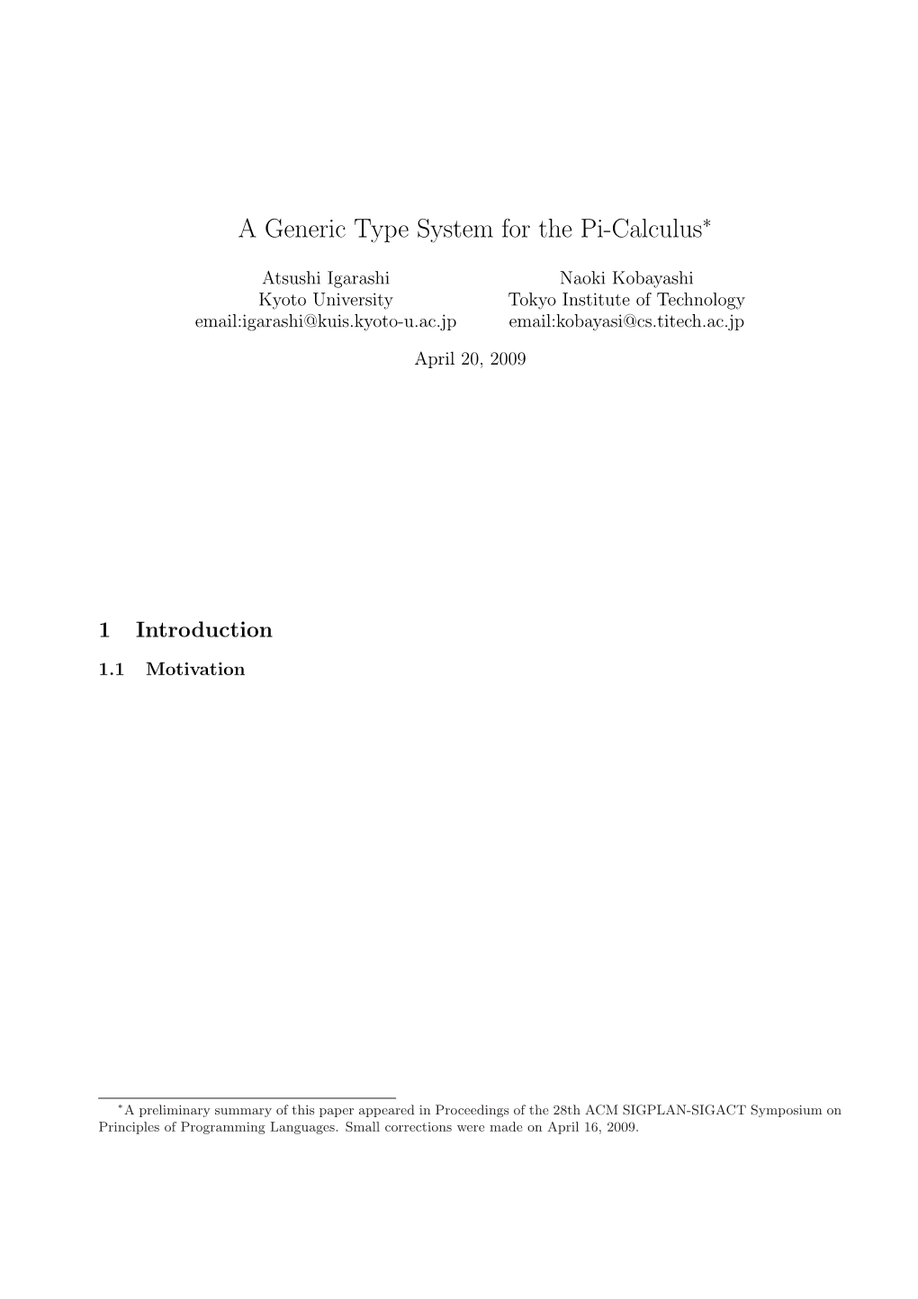 A Generic Type System for the Pi-Calculus∗