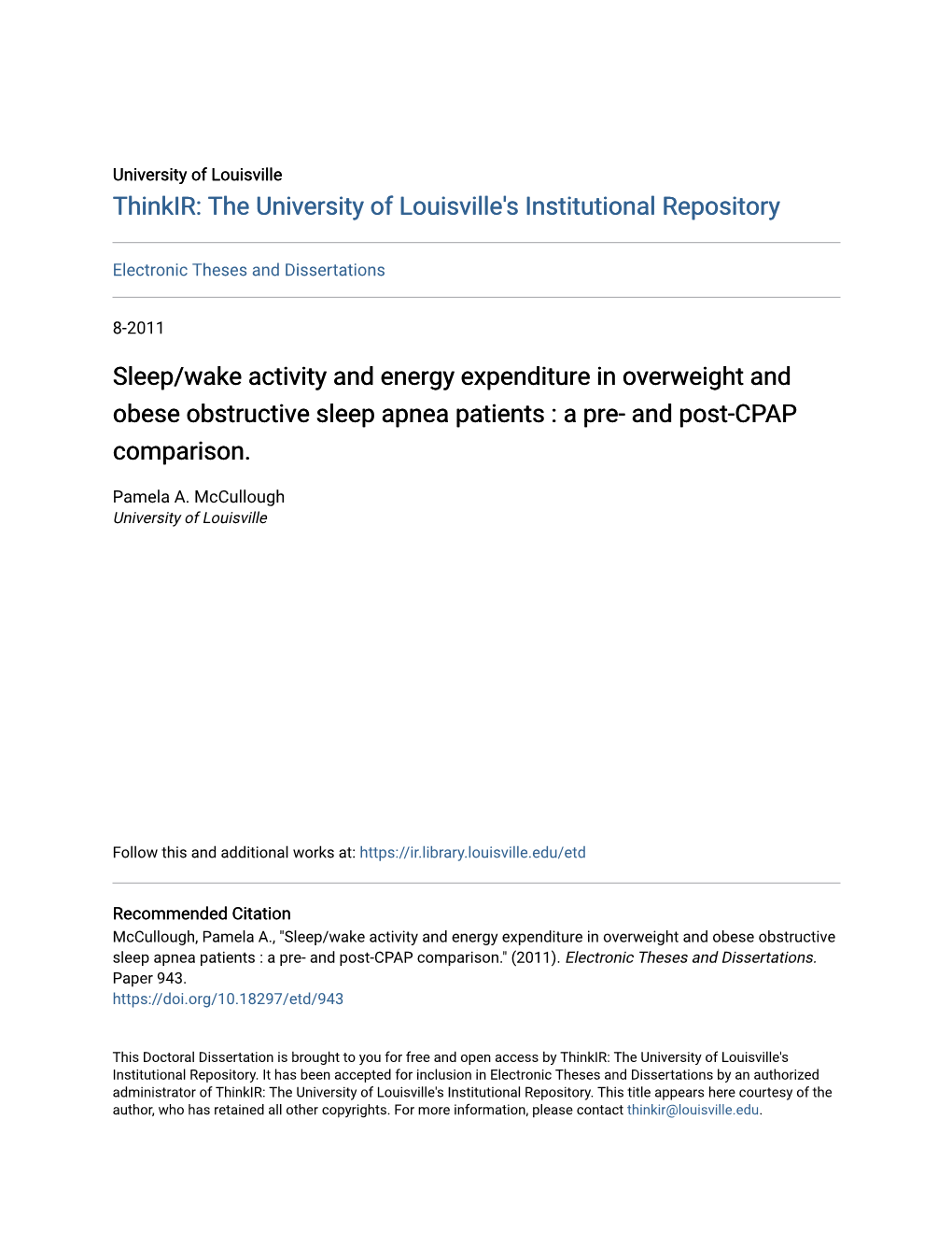 Sleep/Wake Activity and Energy Expenditure in Overweight and Obese Obstructive Sleep Apnea Patients : a Pre- and Post-CPAP Comparison