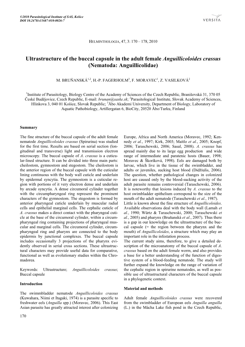 Ultrastructure of the Buccal Capsule in the Adult Female Anguillicoloides Crassus (Nematoda: Anguillicolidae)