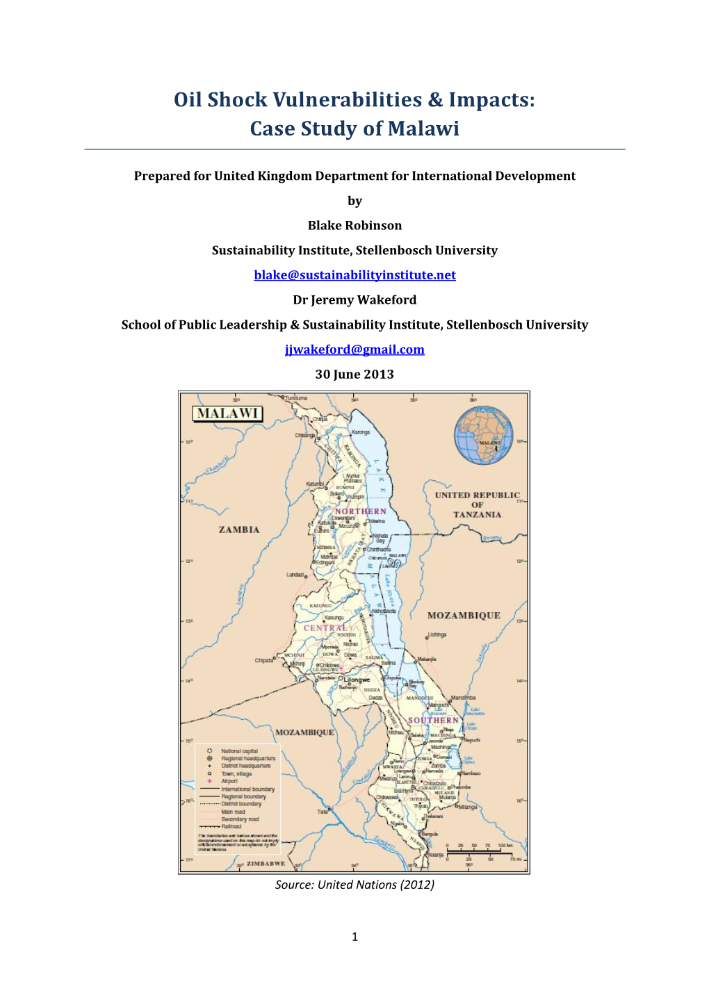 Oil Shock Vulnerabilities & Impacts: Case Study of Malawi