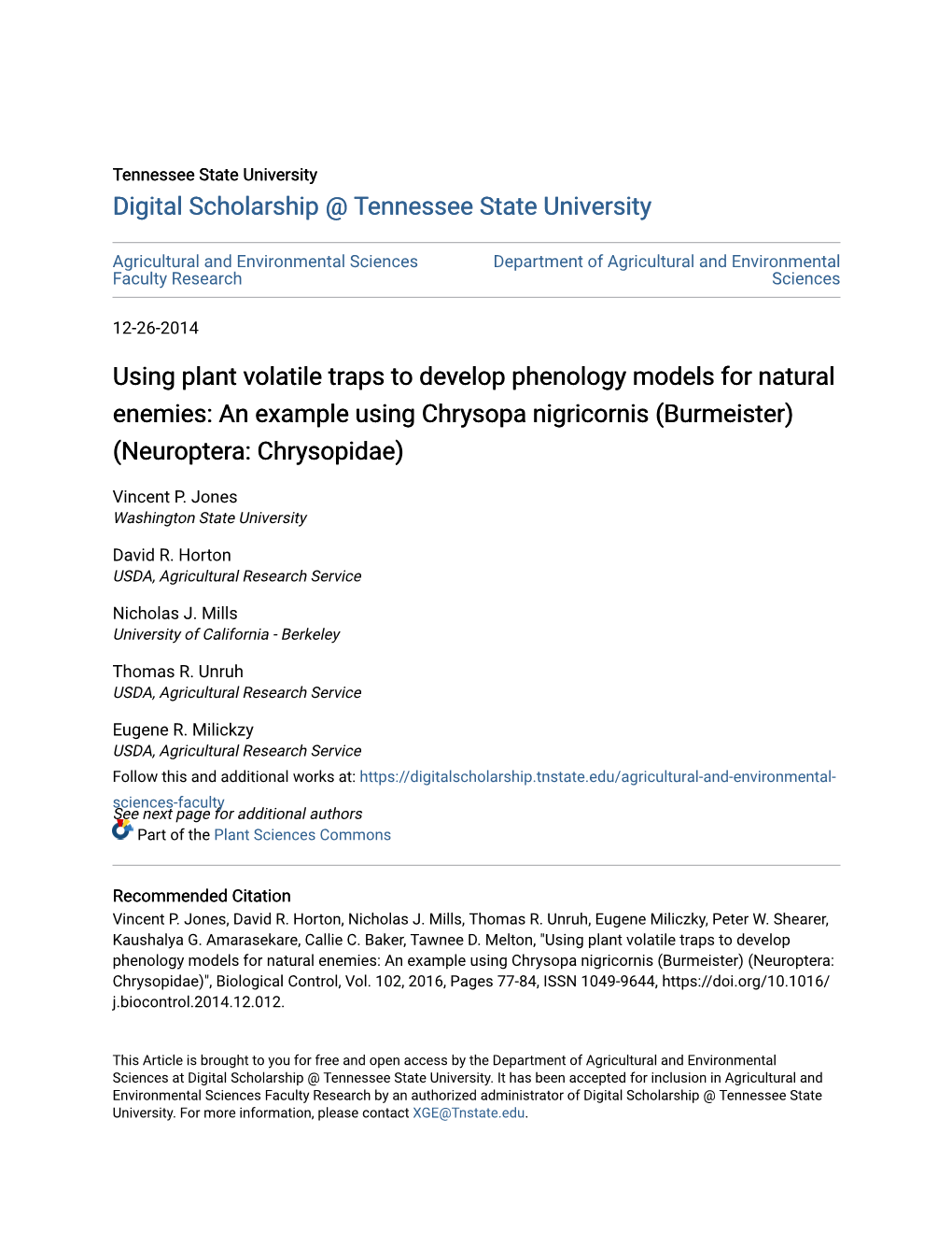 Using Plant Volatile Traps to Develop Phenology Models for Natural Enemies: an Example Using Chrysopa Nigricornis (Burmeister) (Neuroptera: Chrysopidae)