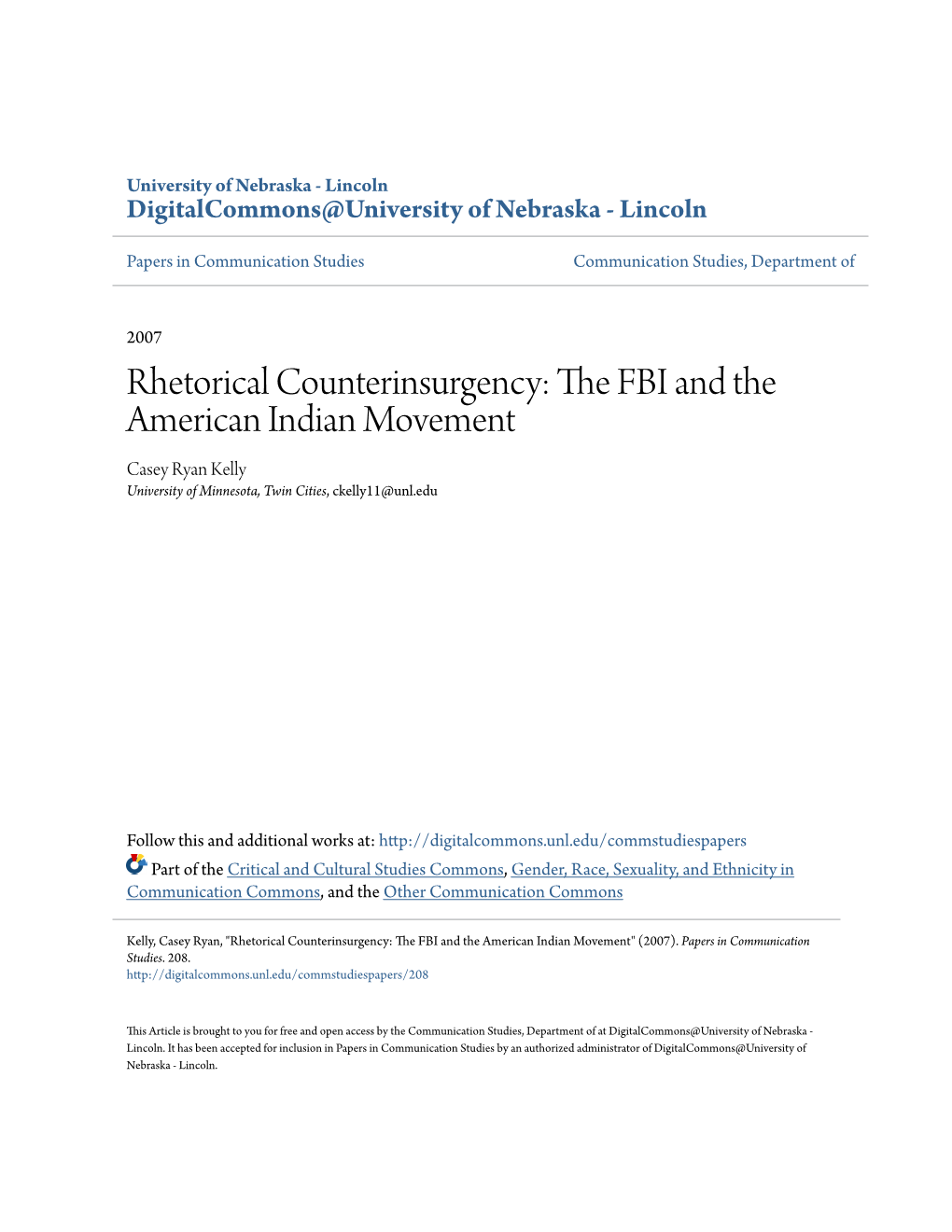 Rhetorical Counterinsurgency: the FBI and the American Indian Movement