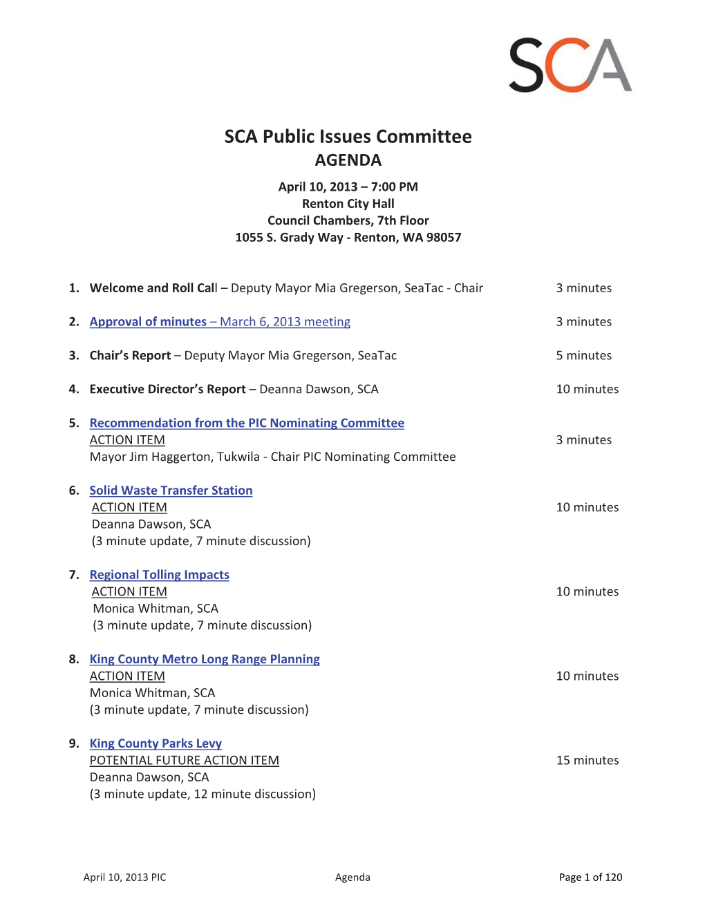 SCA Public Issues Committee AGENDA