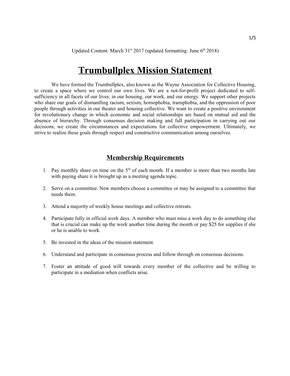 Trumbullplex Mission Statement