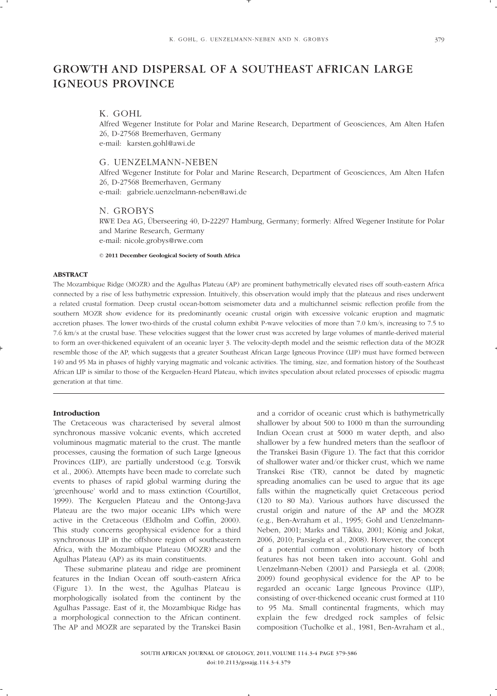 Growth and Dispersal of a Southeast African Large Igneous Province