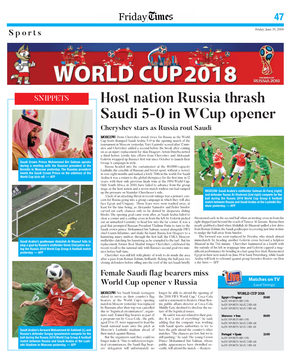 Host Nation Russia Thrash Saudi 5-0 in Wcup Opener Cheryshev Stars As Russia Rout Saudi