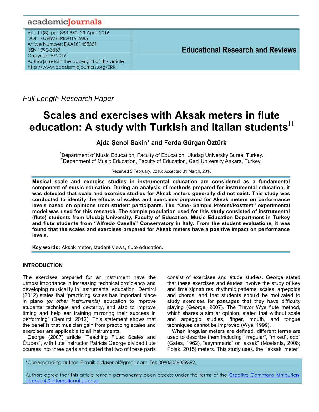 Scales and Exercises with Aksak Meters in Flute Education: a Study with Turkish and Italian Studentsiii