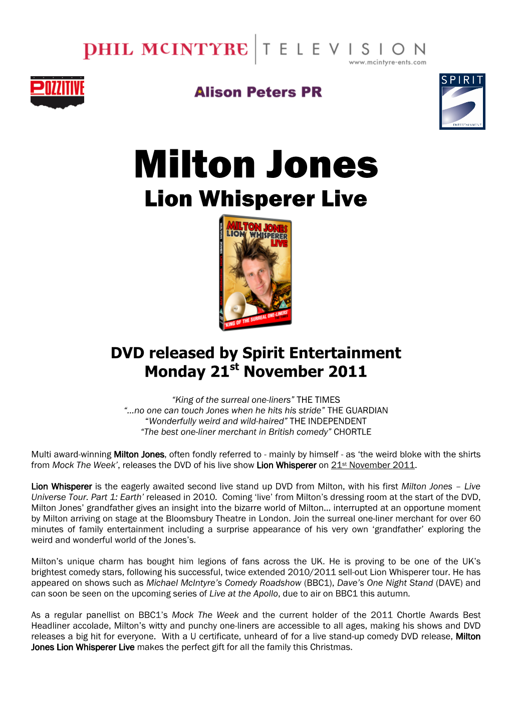 Milton Jones Lion Whisperer Live