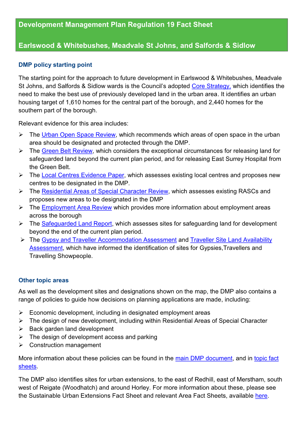 Development Management Plan Regulation 19 Fact Sheet