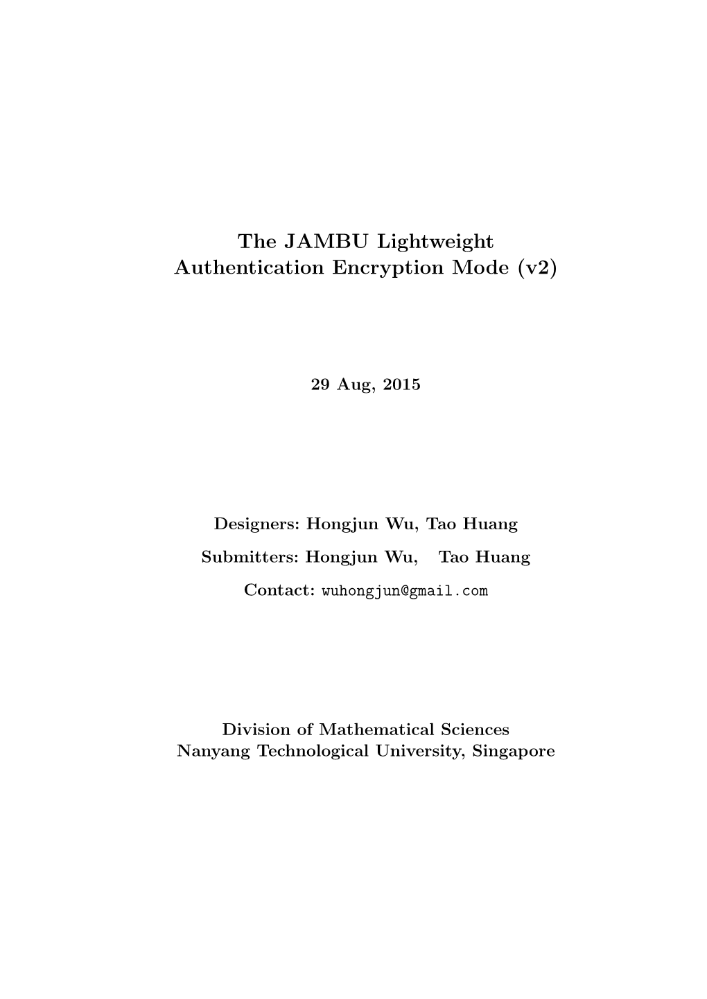 The JAMBU Lightweight Authentication Encryption Mode (V2)