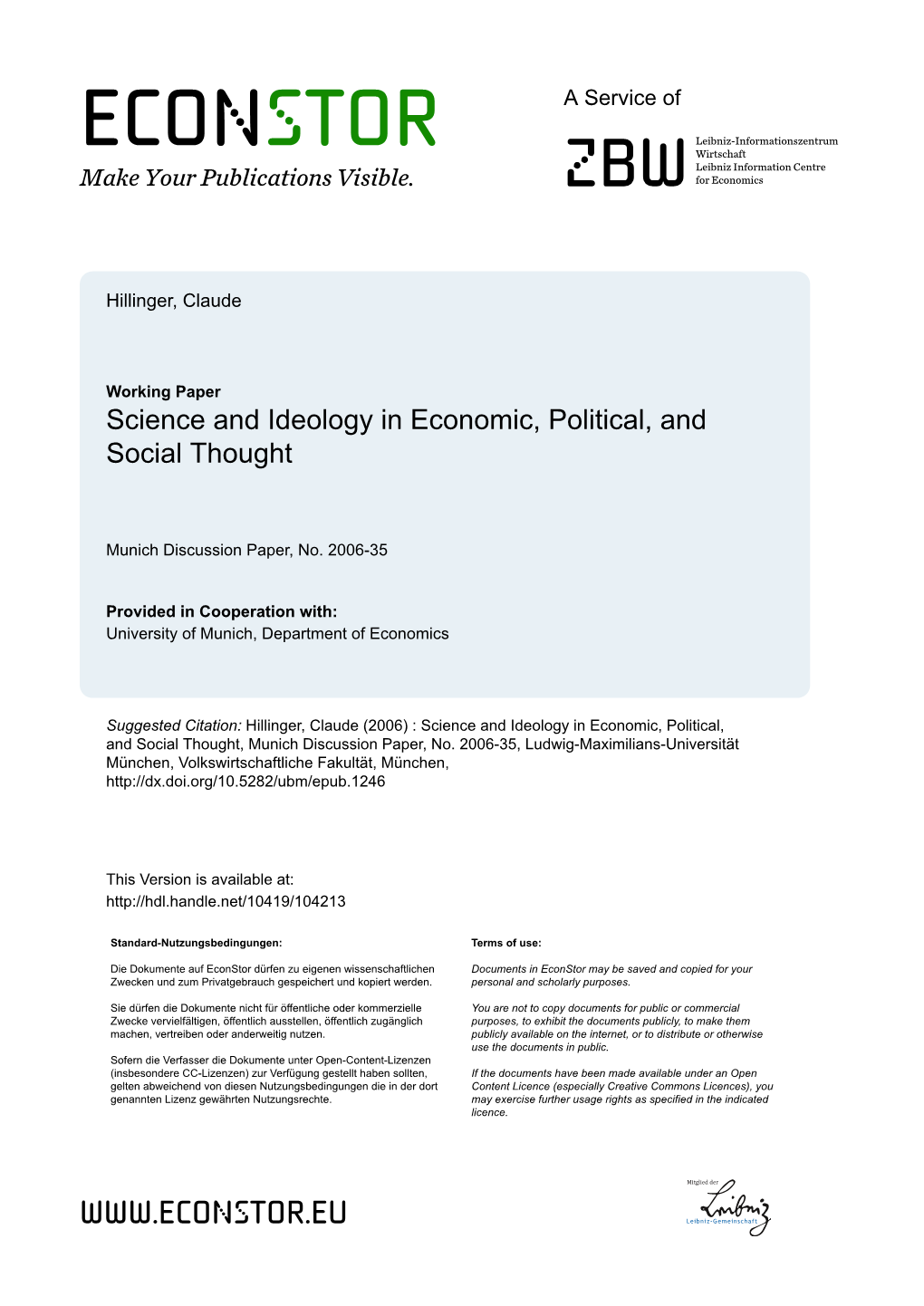 Science and Ideology in Economic, Political, and Social Thought