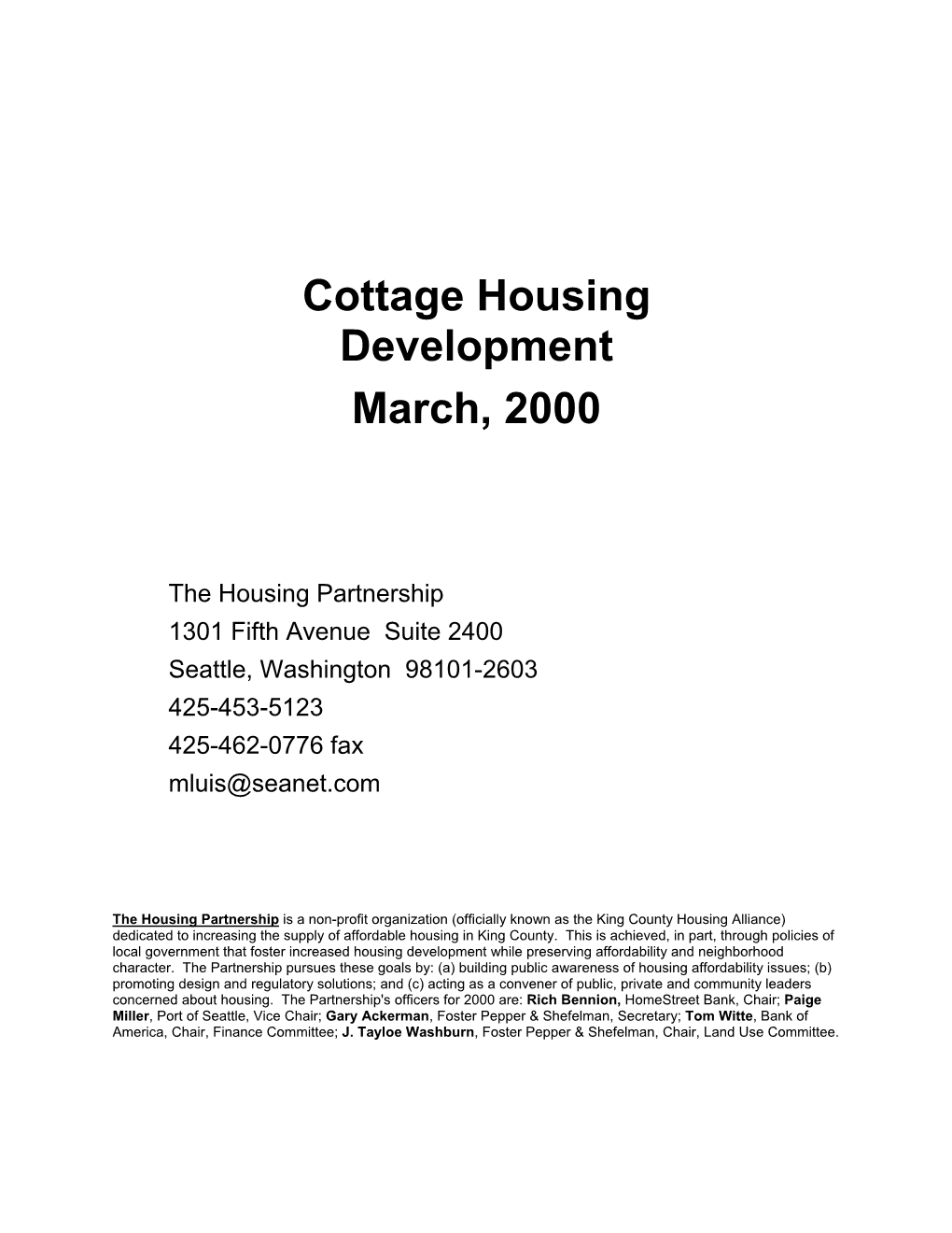 Cottage Housing Development March, 2000