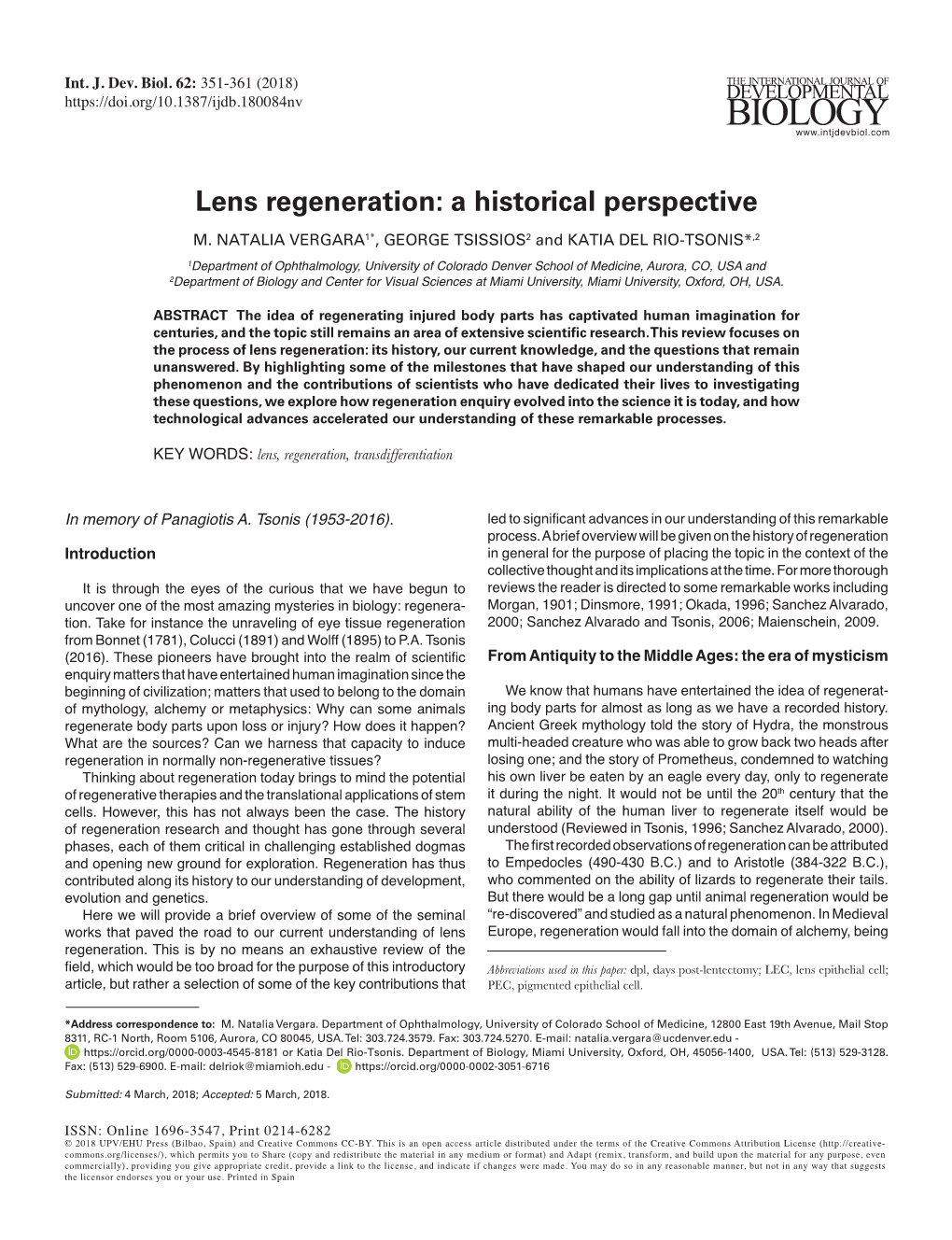 Lens Regeneration: a Historical Perspective M