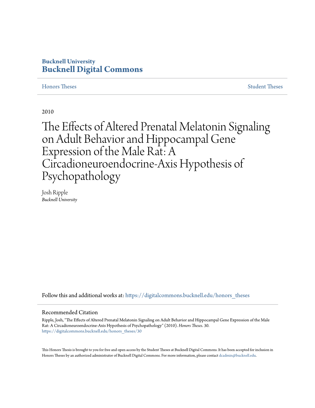 The Effects of Altered Prenatal Melatonin Signaling on Adult