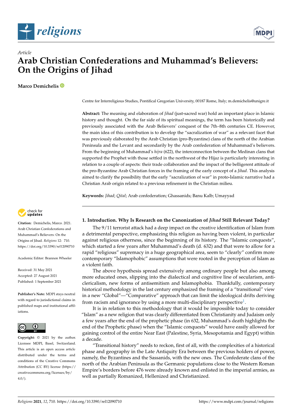 Arab Christian Confederations and Muhammad's Believers