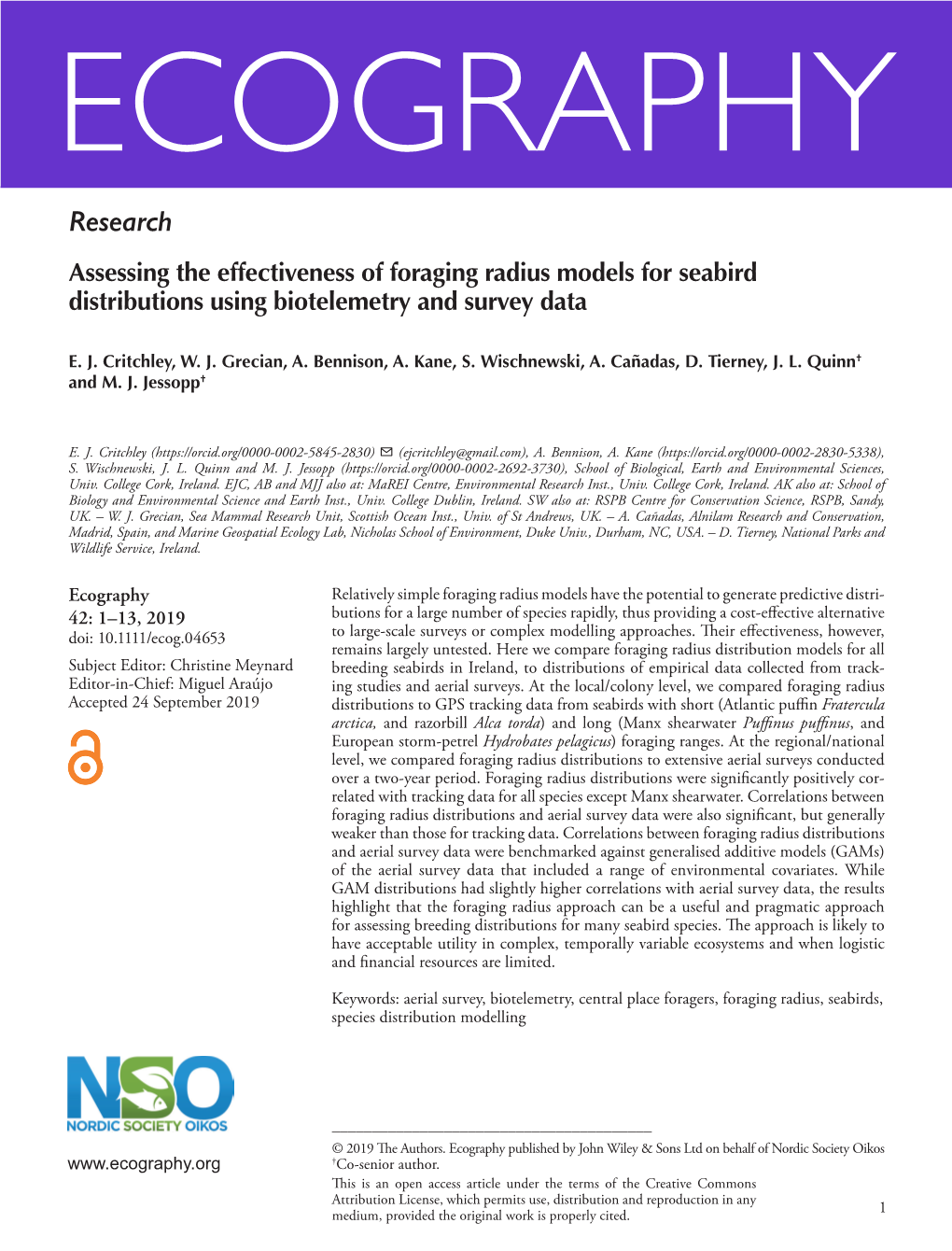 Assessing the Effectiveness of Foraging Radius Models for Seabird Distributions Using Biotelemetry and Survey Data