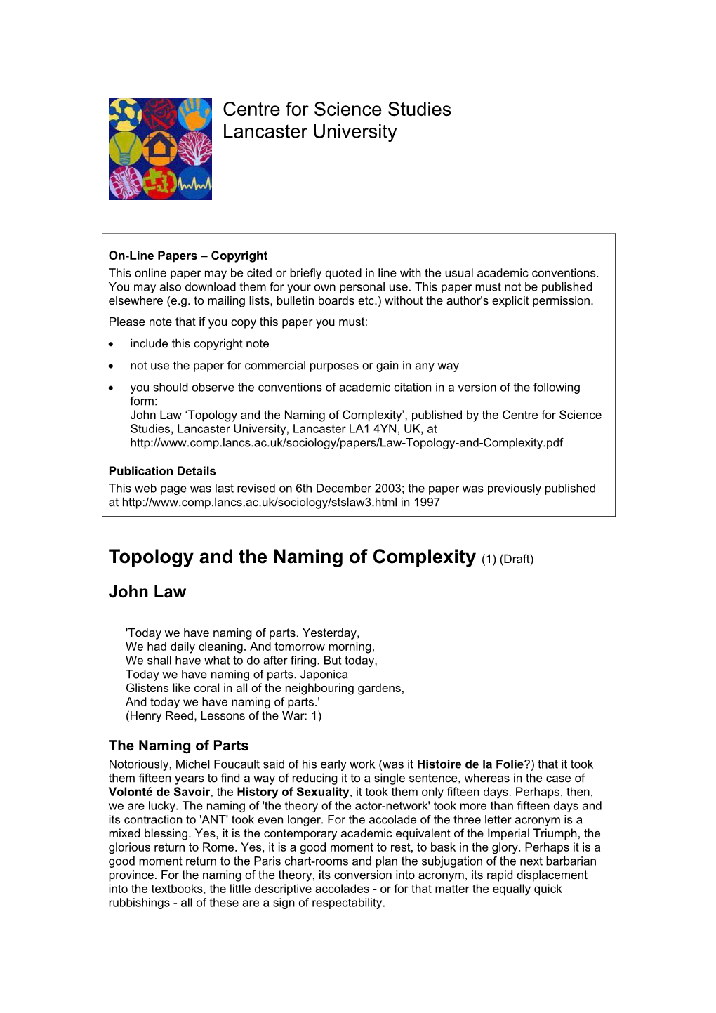 Topology and the Naming of Complexity