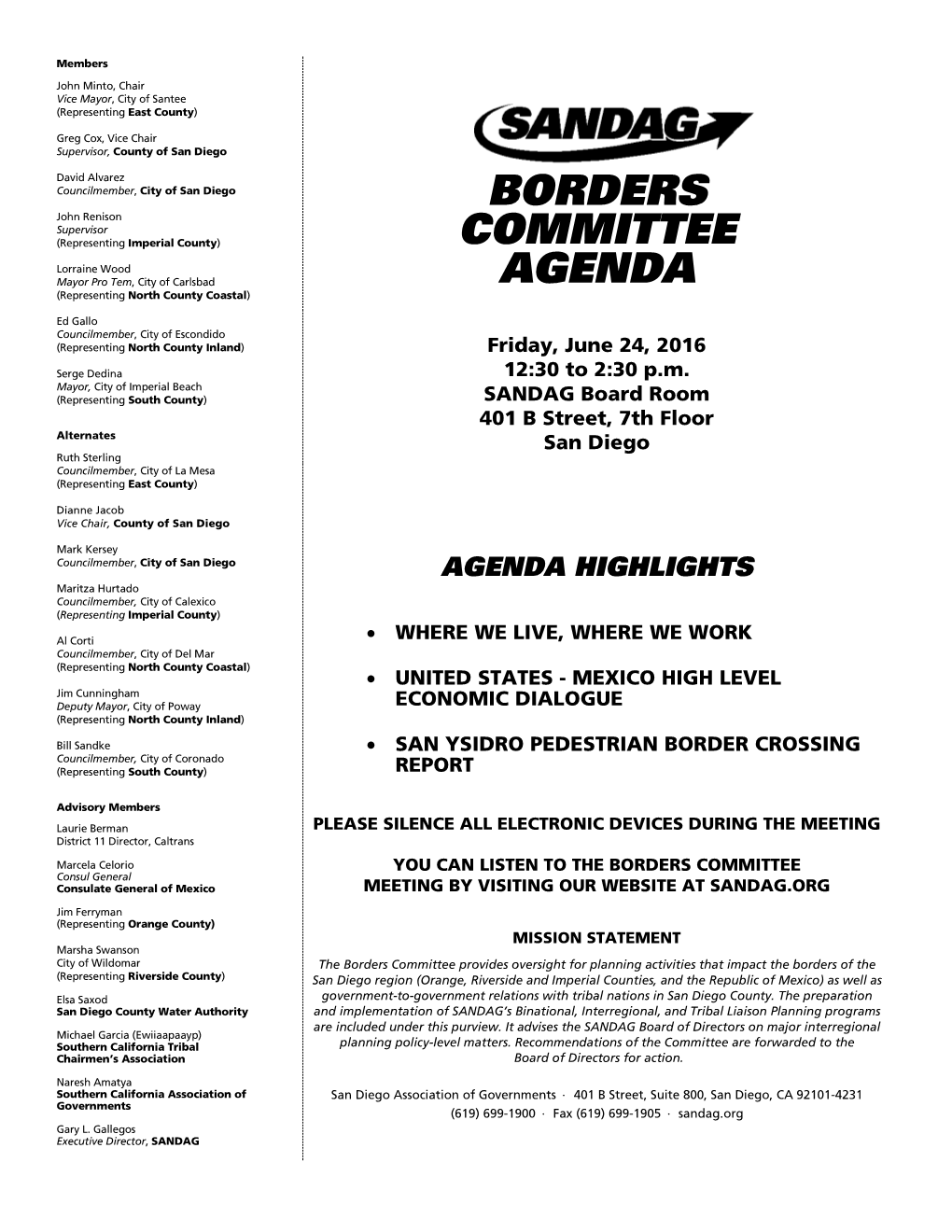 Borders Committee Agenda
