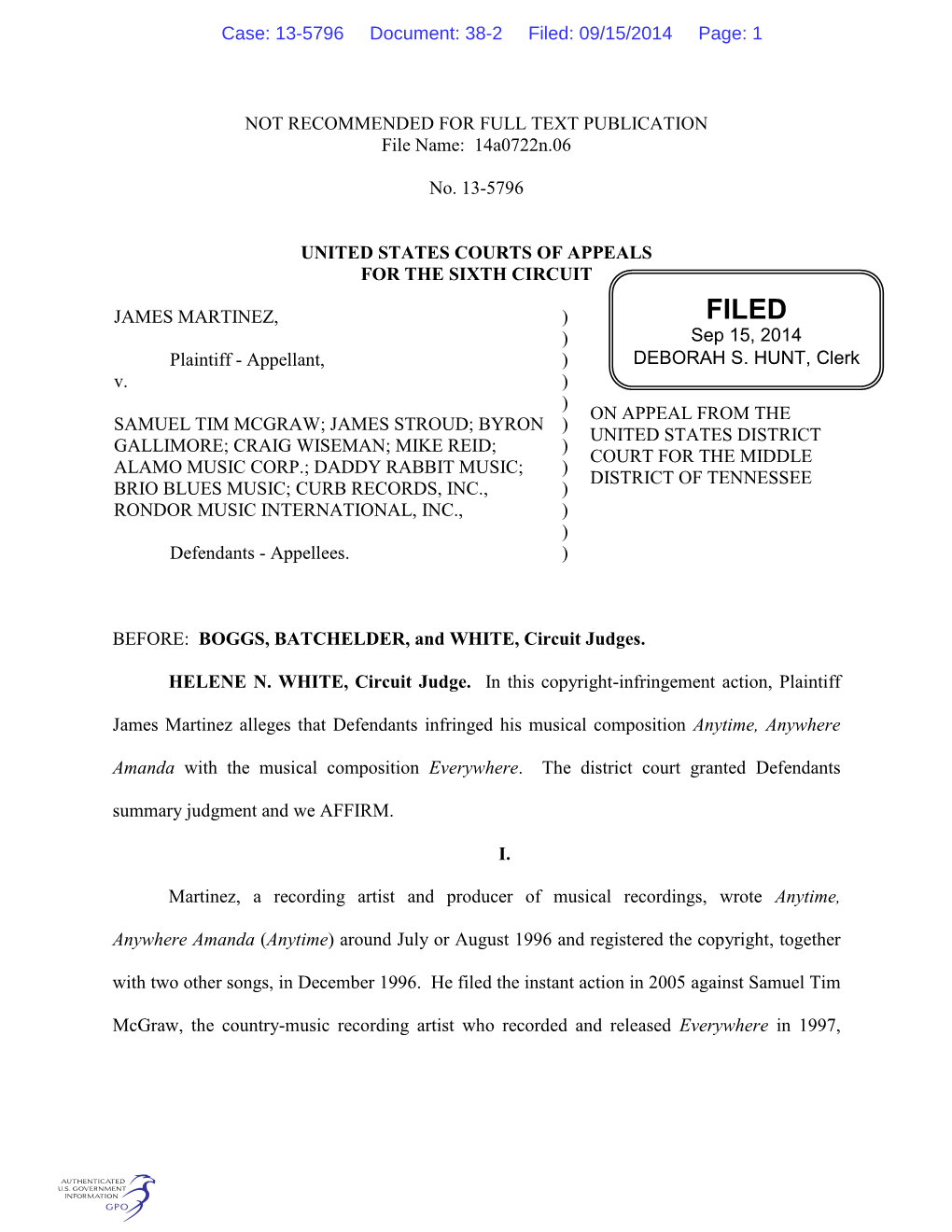 NOT RECOMMENDED for FULL TEXT PUBLICATION File Name: 14A0722n.06 No. 13-5796 UNITED STATES COURTS of APPEALS for the SIXTH CIRC