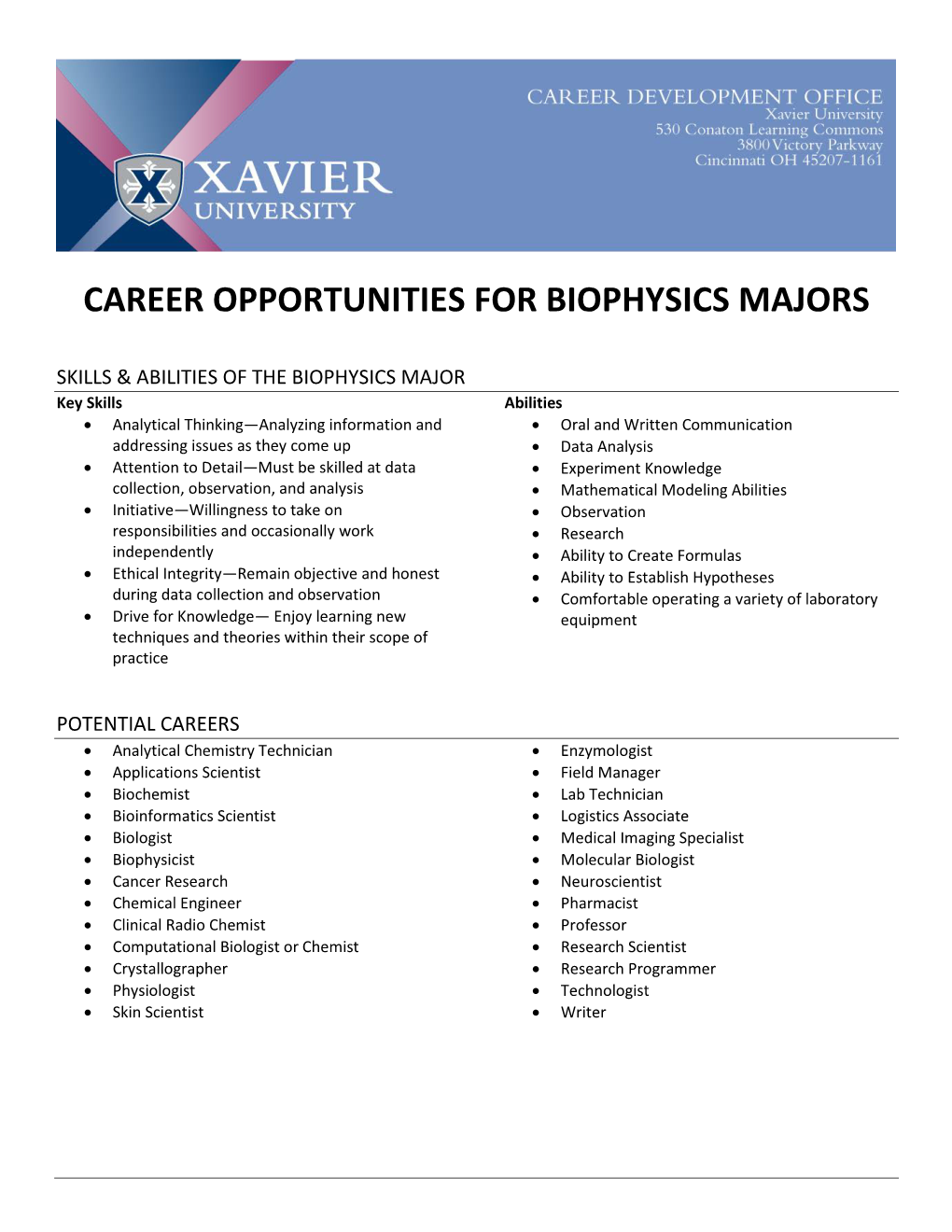 Career Opportunities for Biophysics Majors