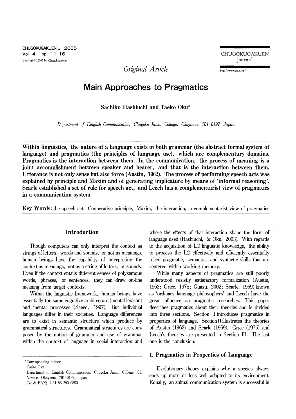 Approaches to Pragmatics