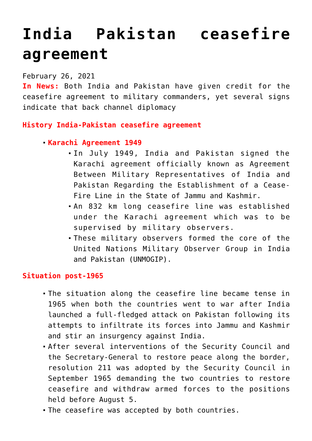 India Pakistan Ceasefire Agreement